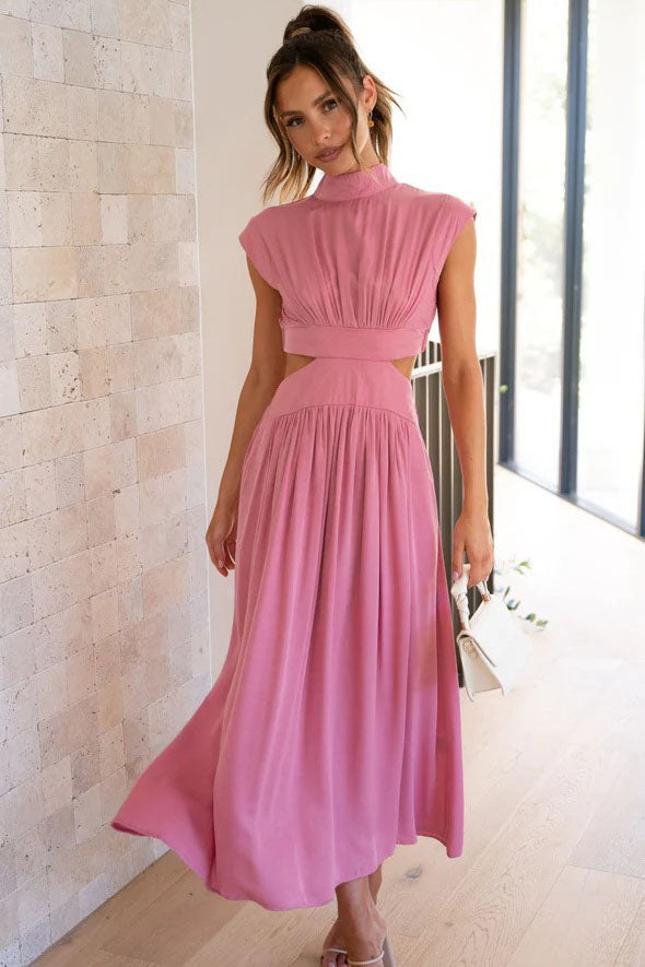 Rafaela Effortless Holiday Midi Dress with Cut Out Waist and Pockets Chic Silhouette Collection