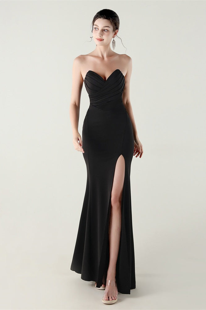 Strapless Sweetheart Pleated Modern Dress for Everyday Wear