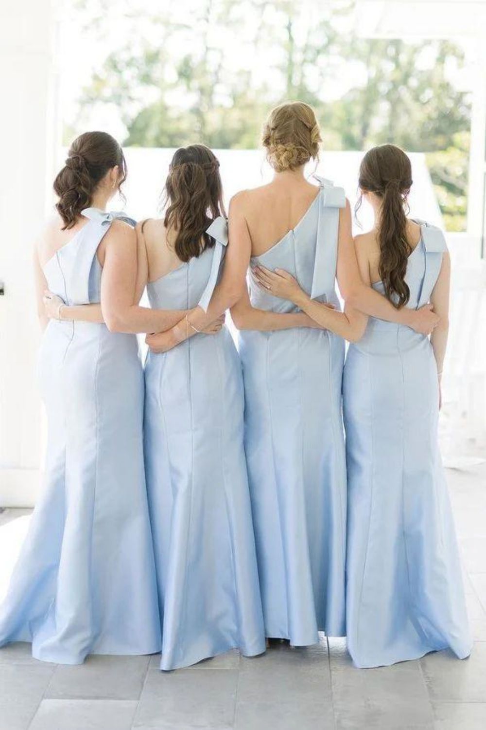 Elegant A Line One Shoulder Pink Long Bridesmaid Dress with Bowknot - View 4 | VelvetHem