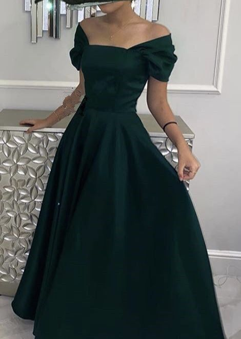 Long Green Prom Dresses,Off the Shoulder Satin Formal Dress Outfits