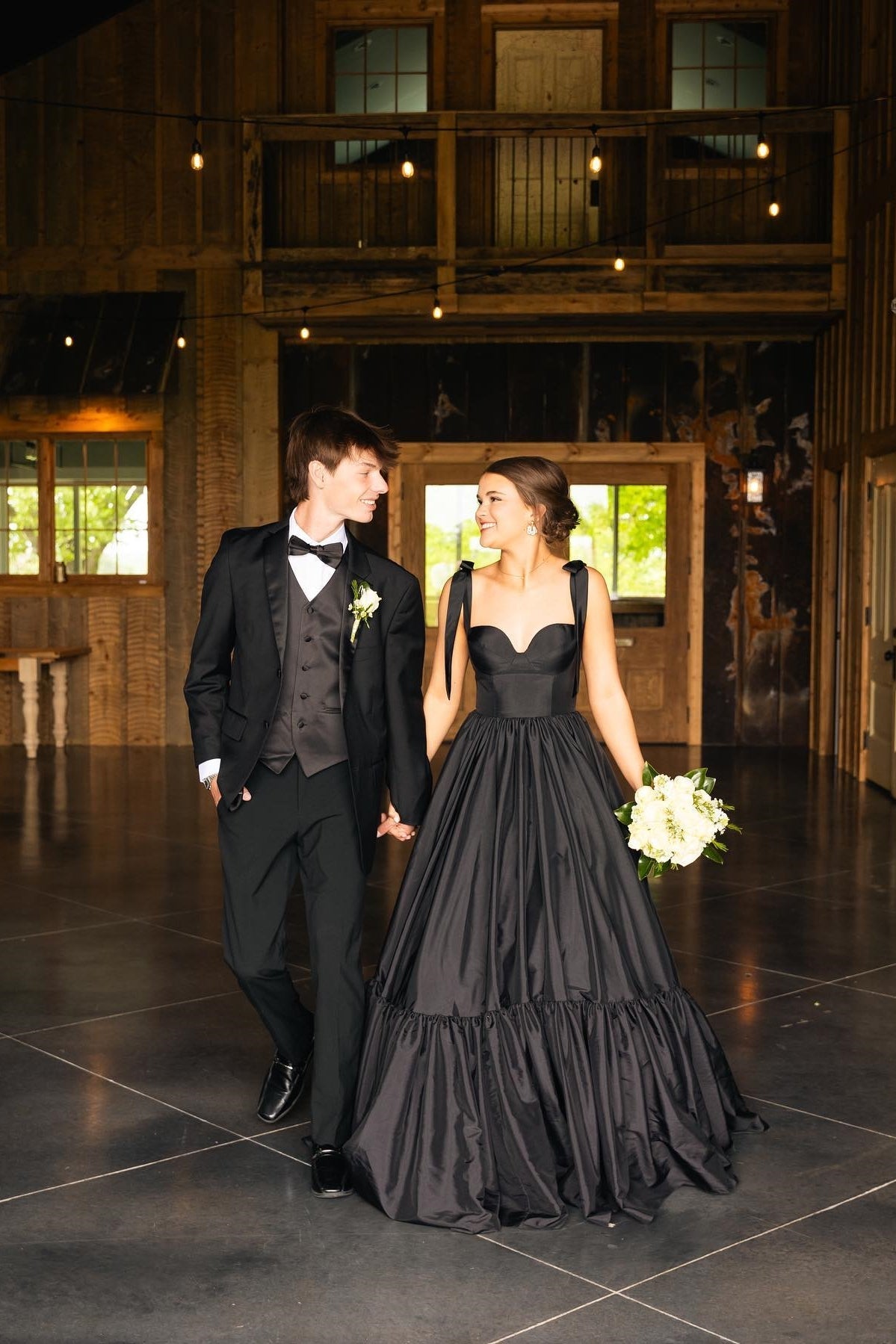 Cute Black A-Line Satin Tie Straps Long Prom Dress - View 2 | VelvetHem