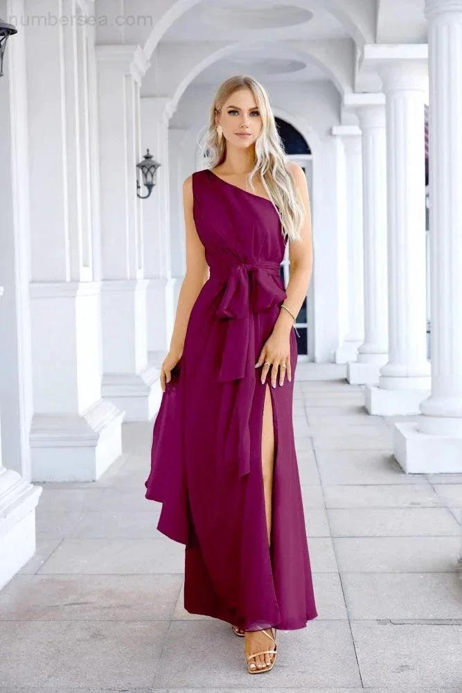 Ladies Chiffon One Shoulder Bridesmaid Evening Dress Wedding Party Evening Dress 28133 (ZD17003)