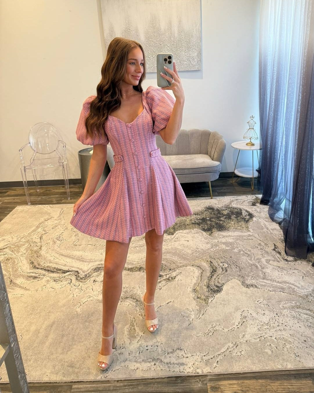 Modern A Line Sweetheart Fuchsia Short Homecoming Dress with Short Sleeves - View 6 | VelvetHem