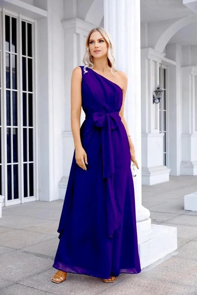 Ladies Chiffon One Shoulder Bridesmaid Evening Dress Wedding Party Evening Dress 28133 by numbersea