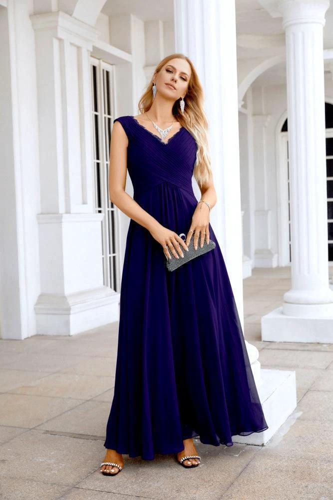 Ladies Chiffon V Neck Sleeveless Floor Length Bridesmaid Evening Dress Wedding Party Evening Dress 28126 by numbersea