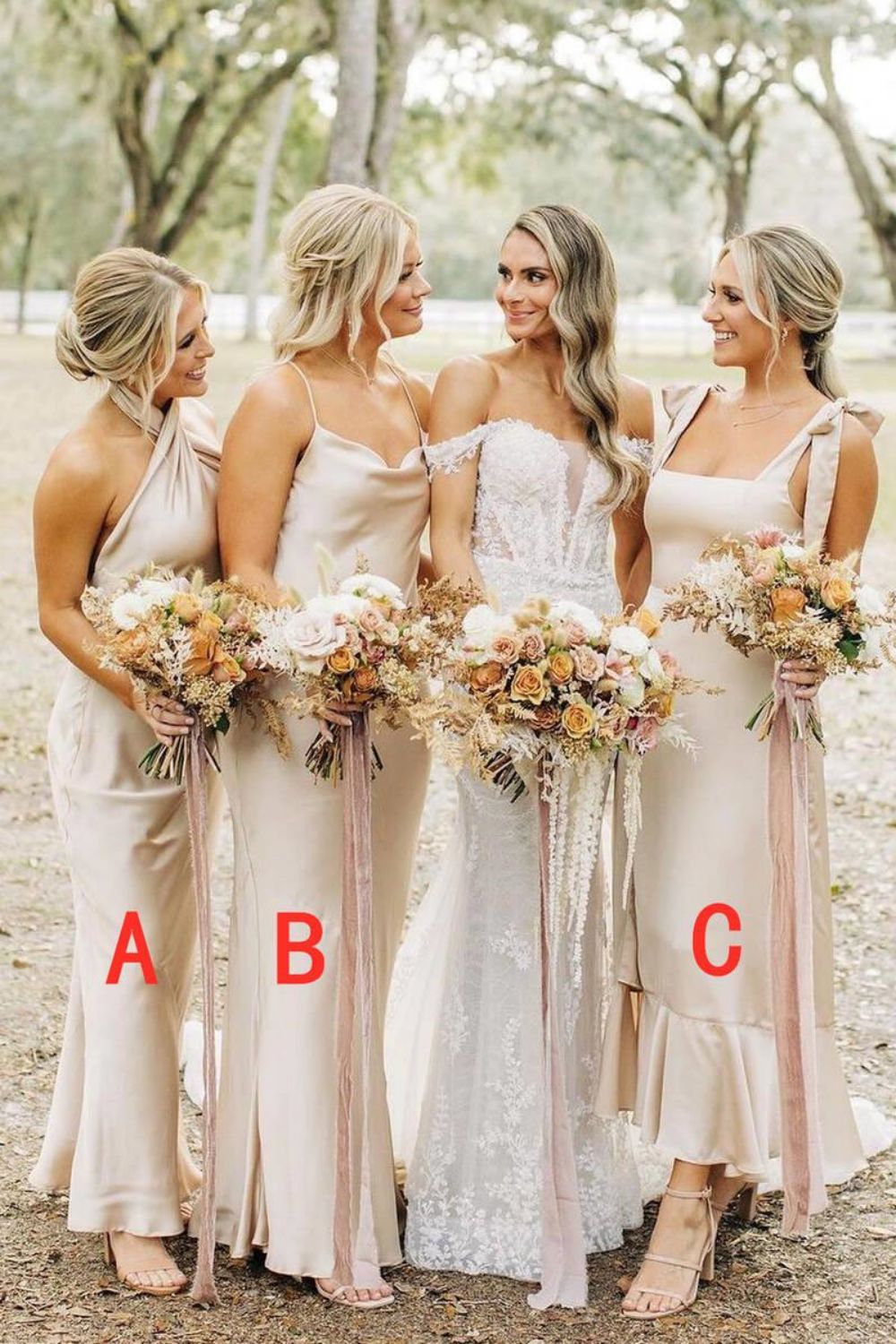 Simple Halter Neck/Spaghetti Straps/ Champagne Long Bridesmaid Dress - View 3 | VelvetHem