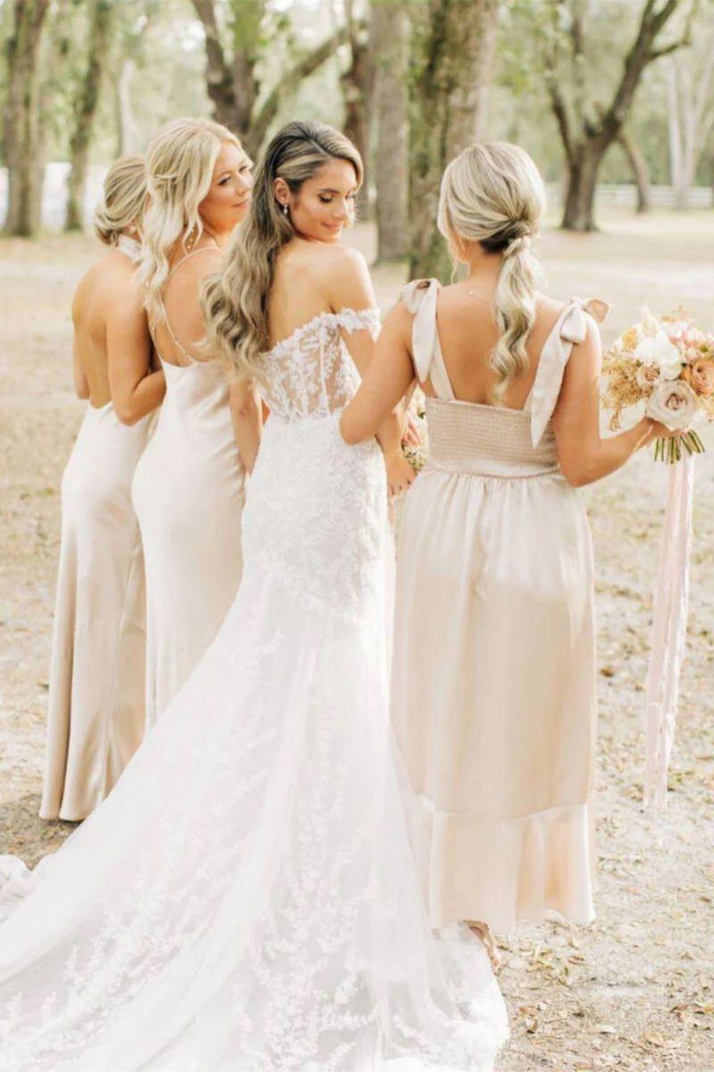Simple Halter Neck/Spaghetti Straps/ Champagne Long Bridesmaid Dress - View 2 | VelvetHem
