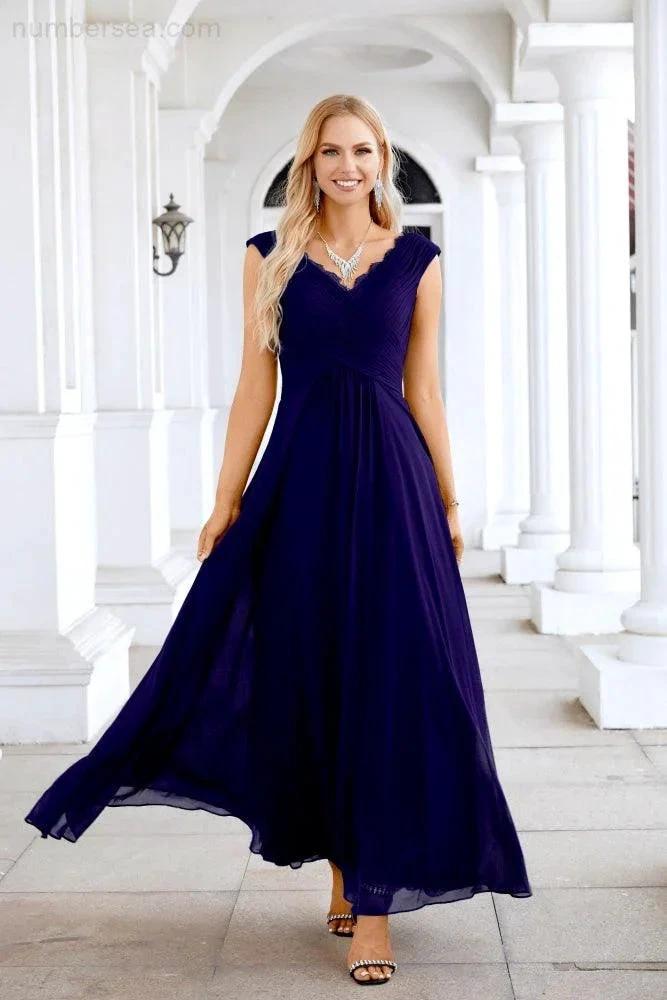 Ladies Chiffon V Neck Sleeveless Floor Length Bridesmaid Evening Dress Wedding Party Evening Dress 28126 (ZD16989)