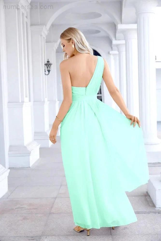 Ladies Chiffon One Shoulder Bridesmaid Evening Dress Wedding Party Evening Dress 28133 (ZD17003)