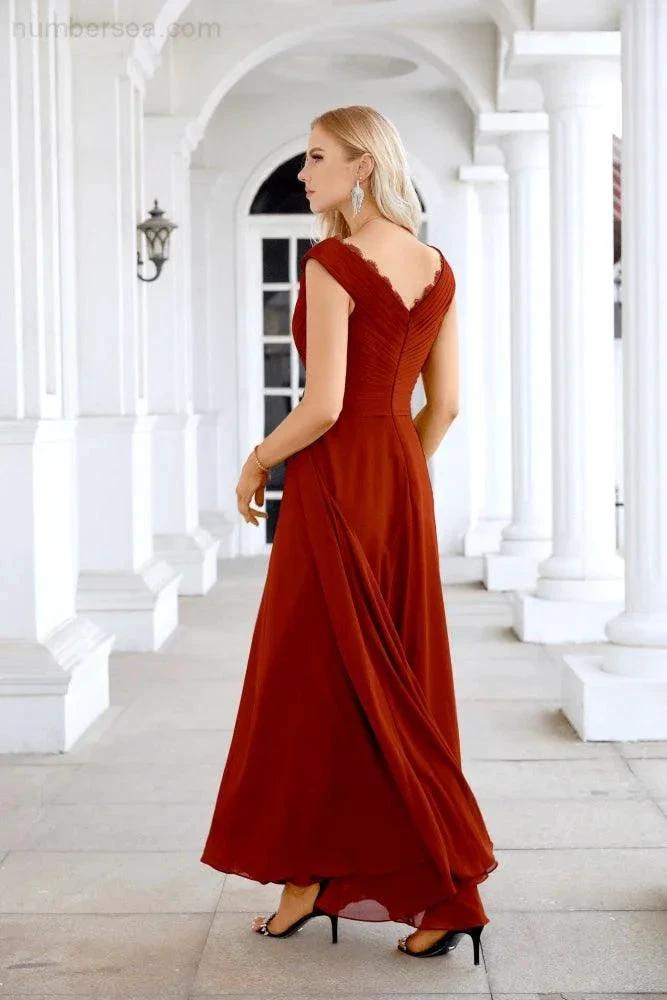 Ladies Chiffon V Neck Sleeveless Floor Length Bridesmaid Evening Dress Wedding Party Evening Dress 28126 (ZD16989)
