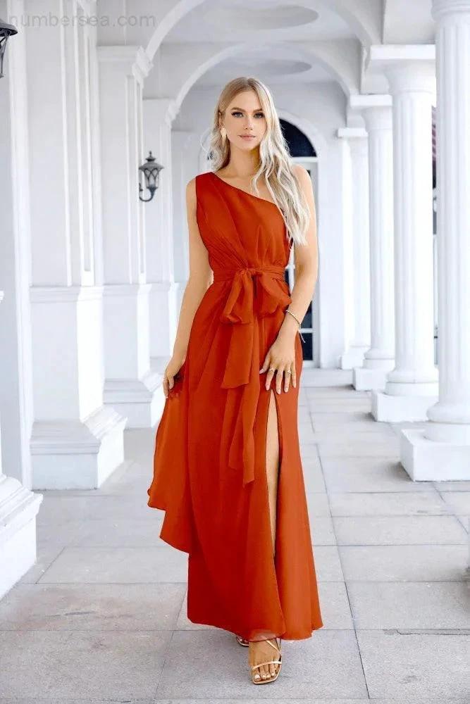Ladies Chiffon One Shoulder Bridesmaid Evening Dress Wedding Party Evening Dress 28133 (ZD17003)