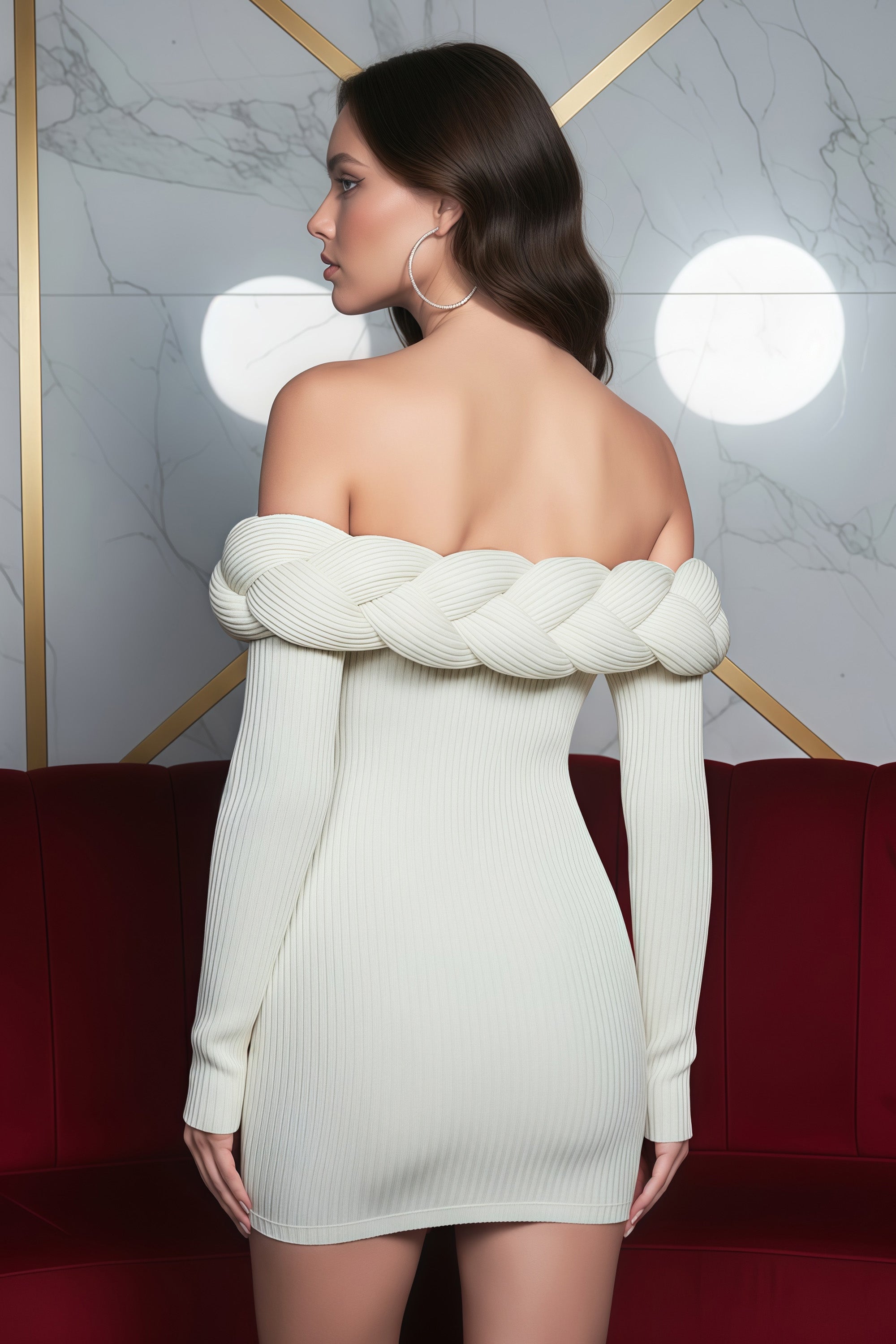 Chic Off-Shoulder Braided Knit Mini Dress for Evening