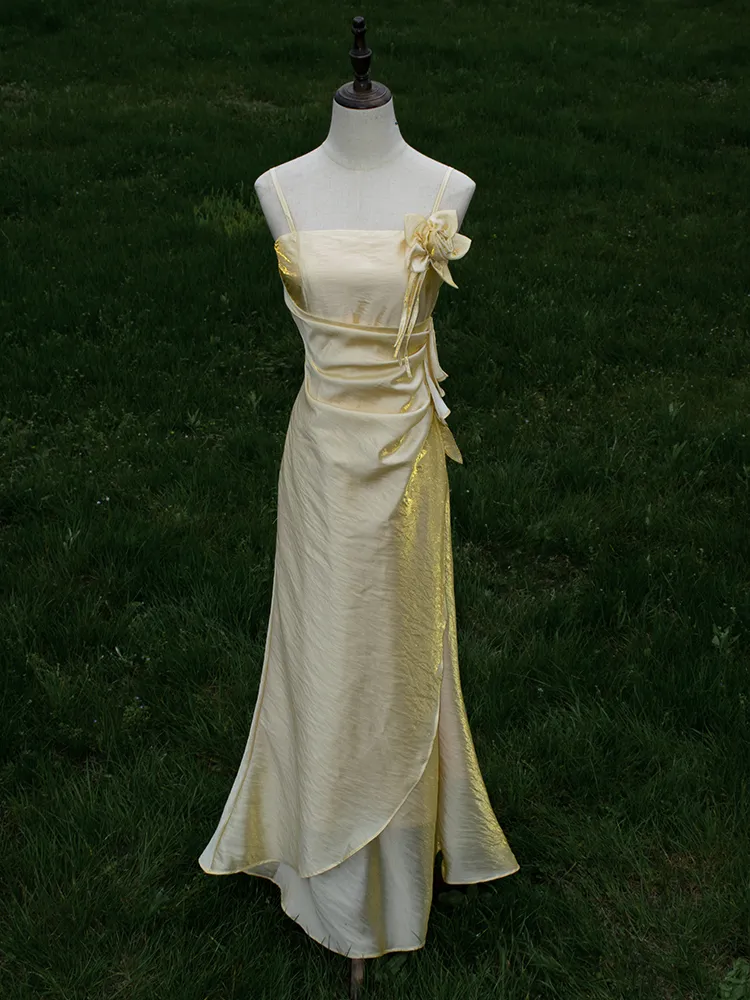 Vintage Yellow Floral Embellished Evening Gown Fairy Princess Party Evening Dress - View 3 | VelvetHem