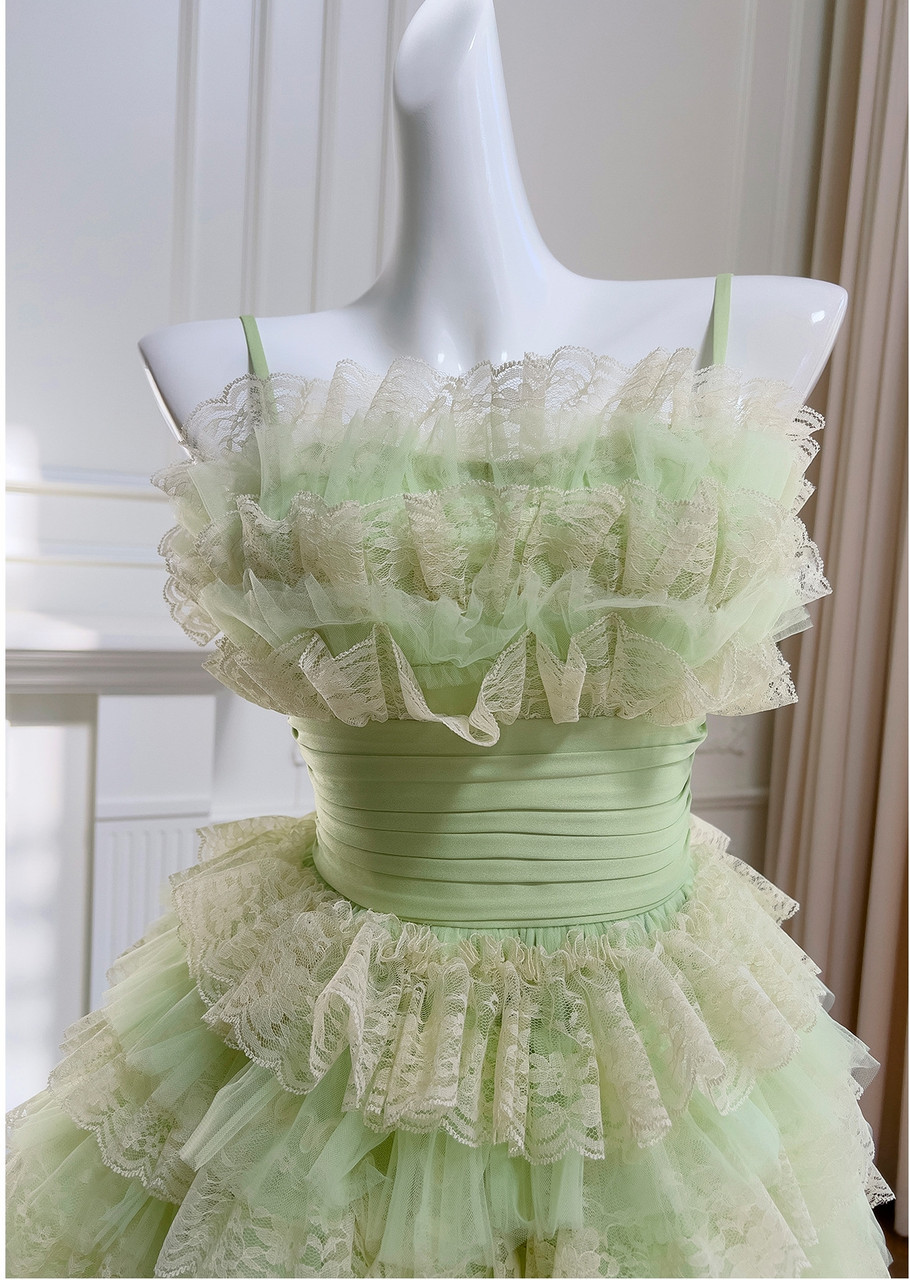 Cute Light Green Tulle Tiered Short Homecoming Dress Short Party Dress