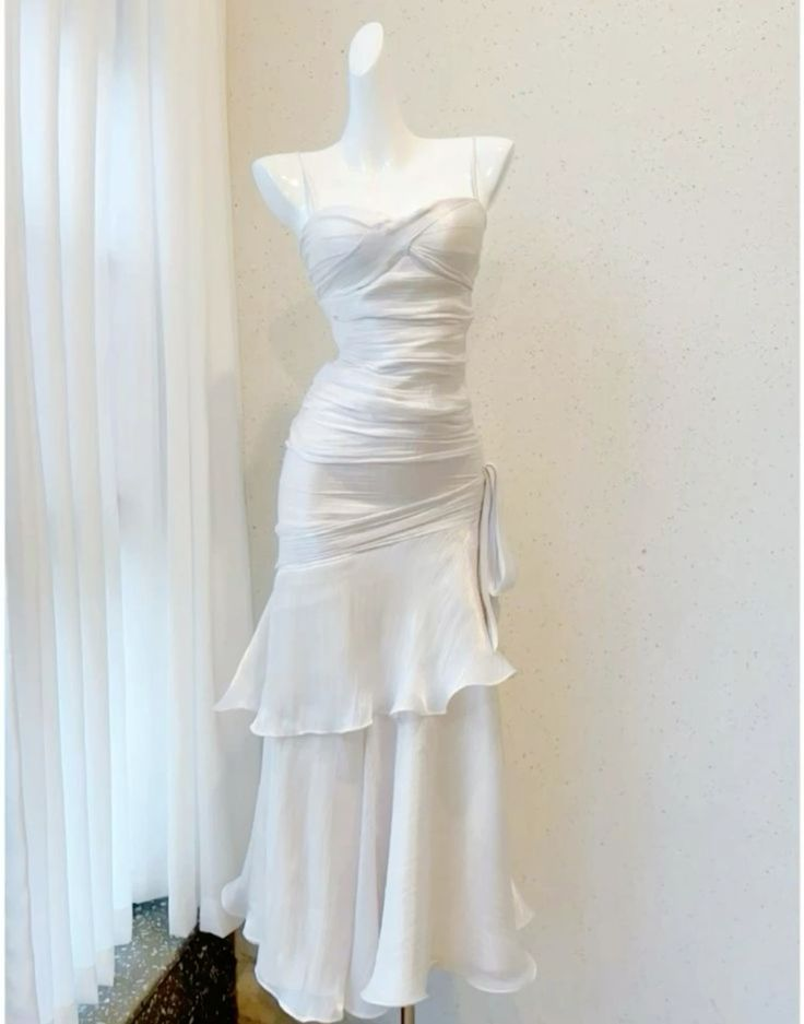 Elegant Straps White Prom Dress Mermaid Long Party Evening Dress - VelvetHem