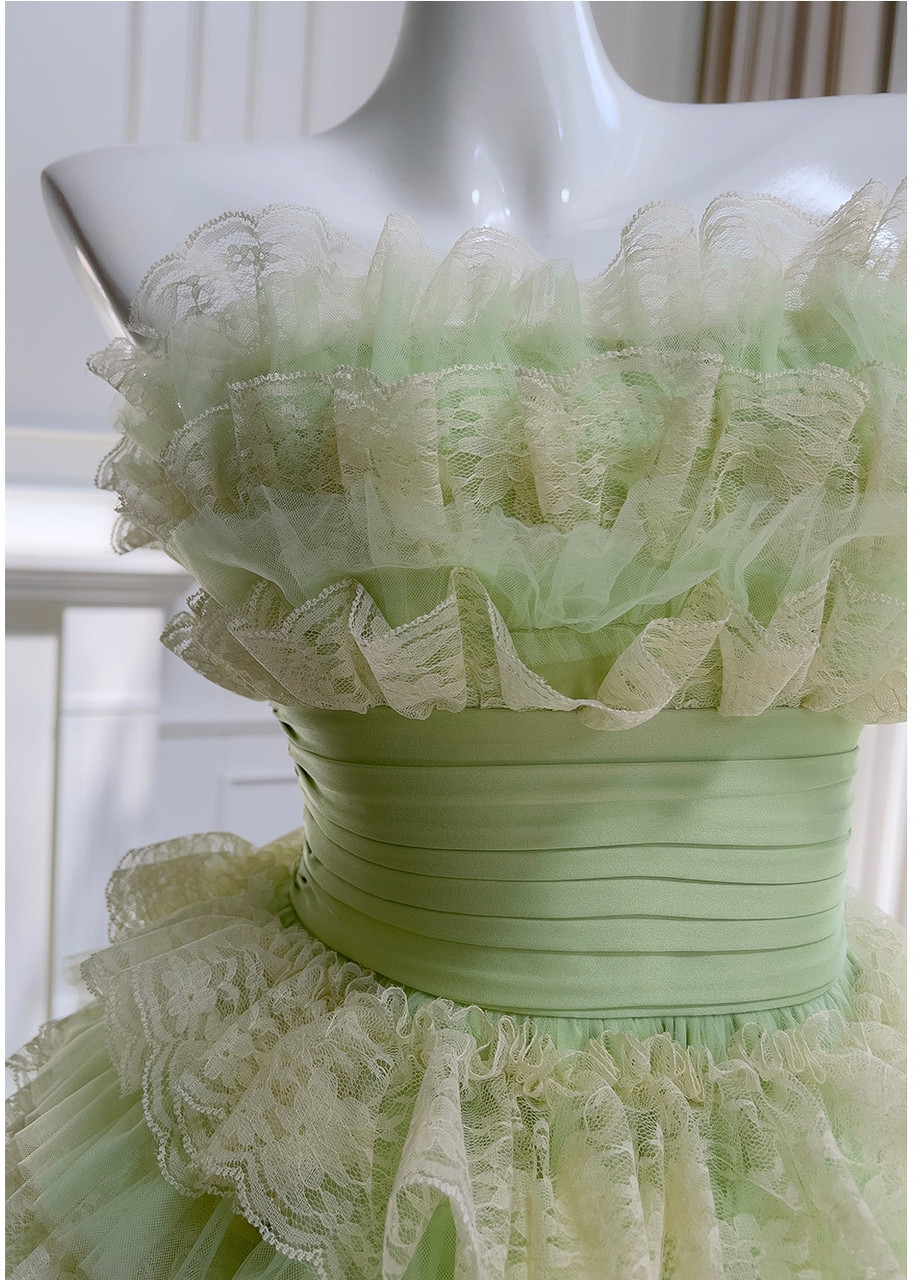 Cute Light Green Tulle Tiered Short Homecoming Dress Short Party Dress