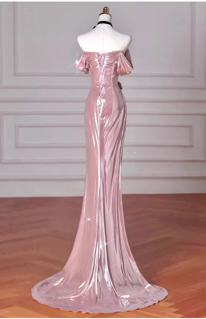 Charming Pink Mermaid Strapless Long Prom Dress,Off The Shoulder Evening Dress - View 3 | VelvetHem