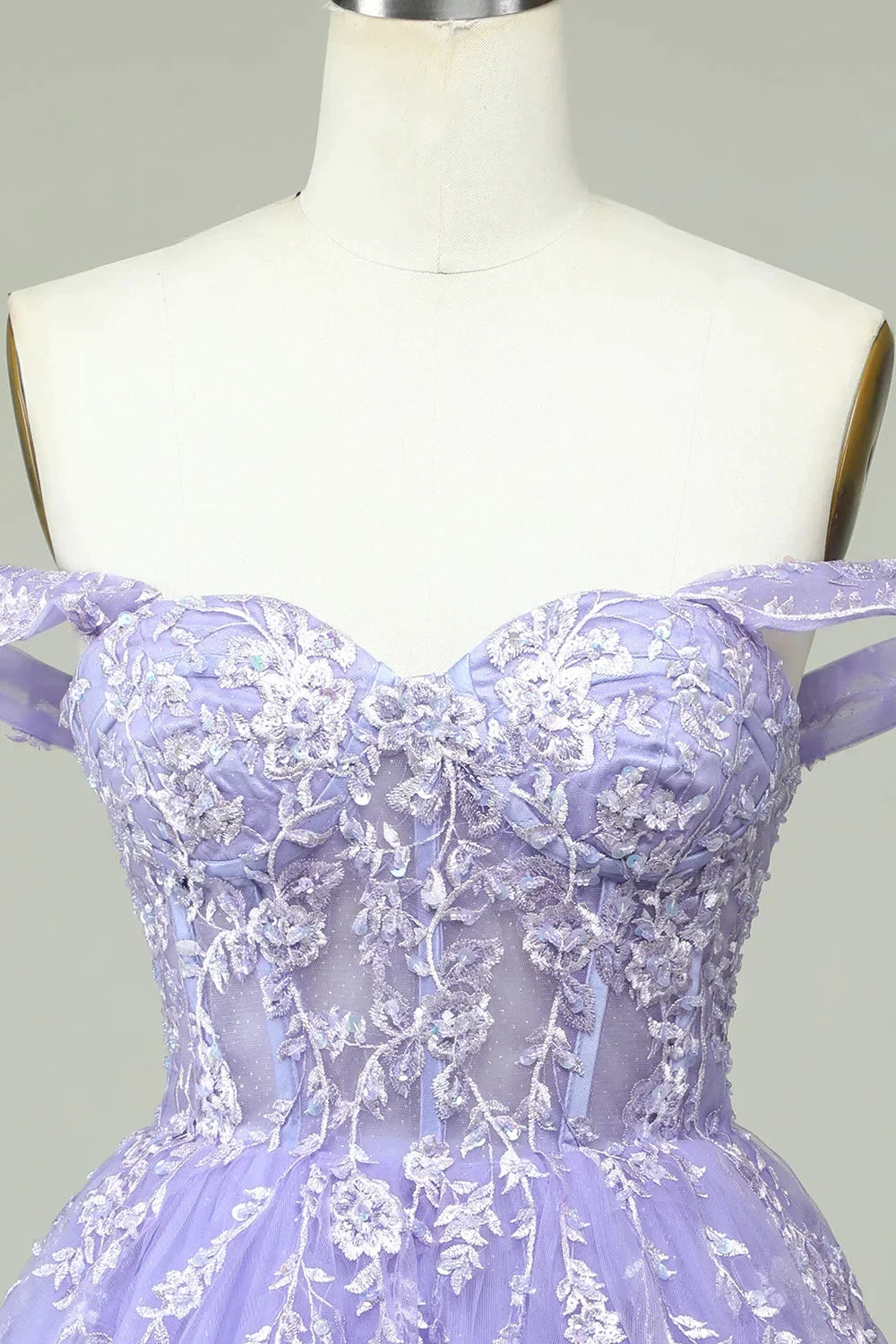 A Line Off the Shoulder Lilac Corset Homecoming Dress with Appliques (ZD12798)