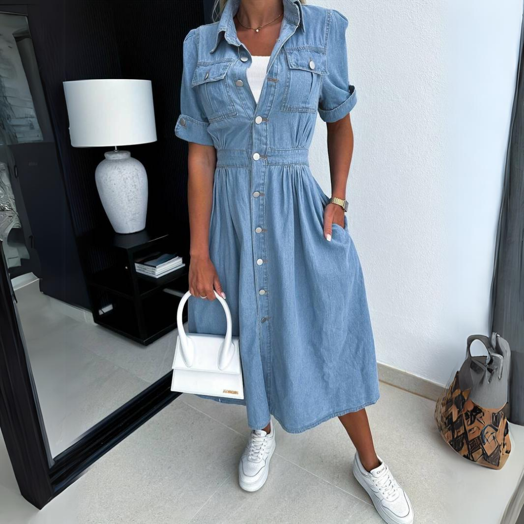 Fara Half Sleeve Denim Dress for Women Day to Night Outfit