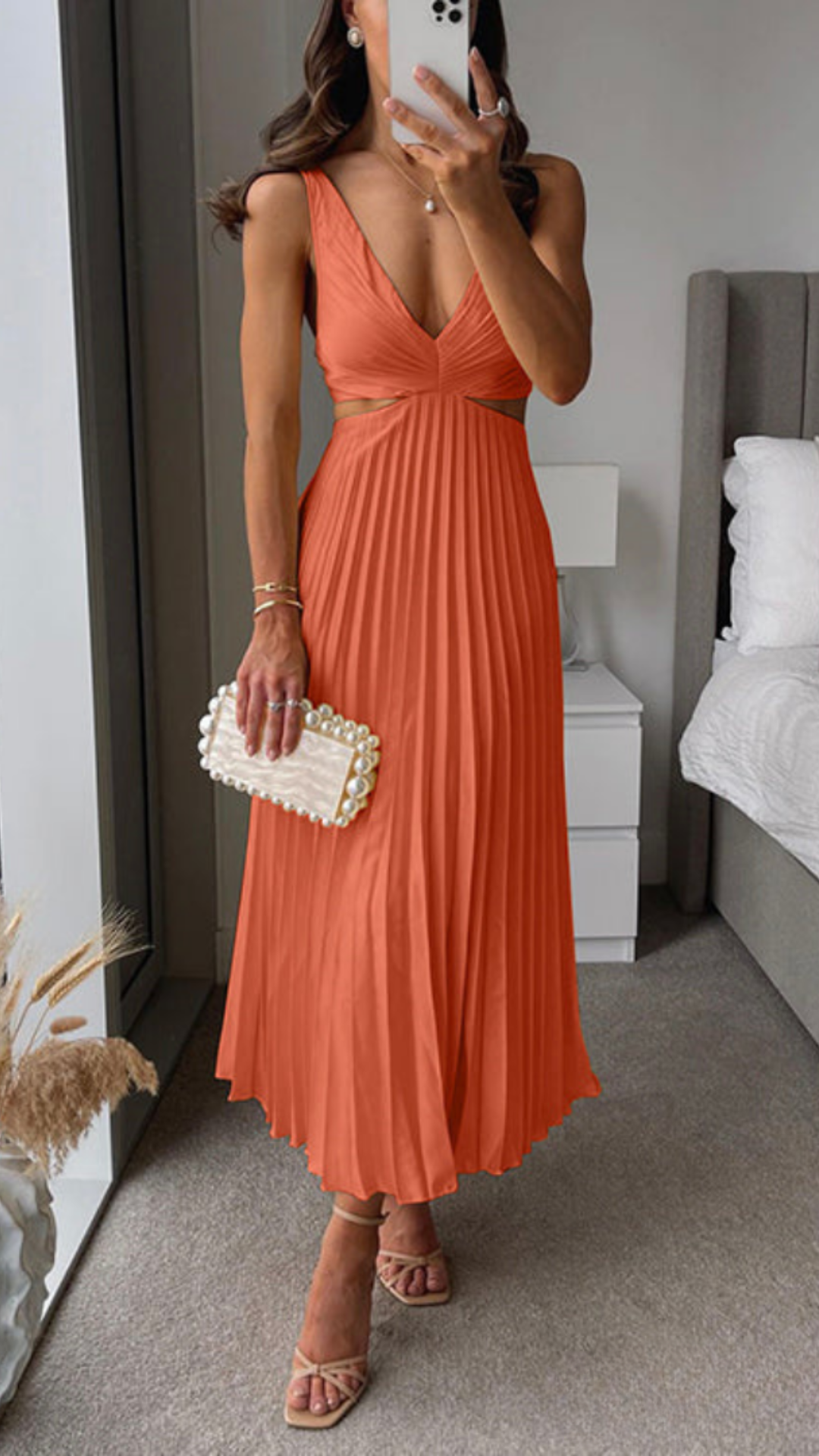 Mary Chic Pleated Long Dress with a Cut Out Waist Silhouette Collection