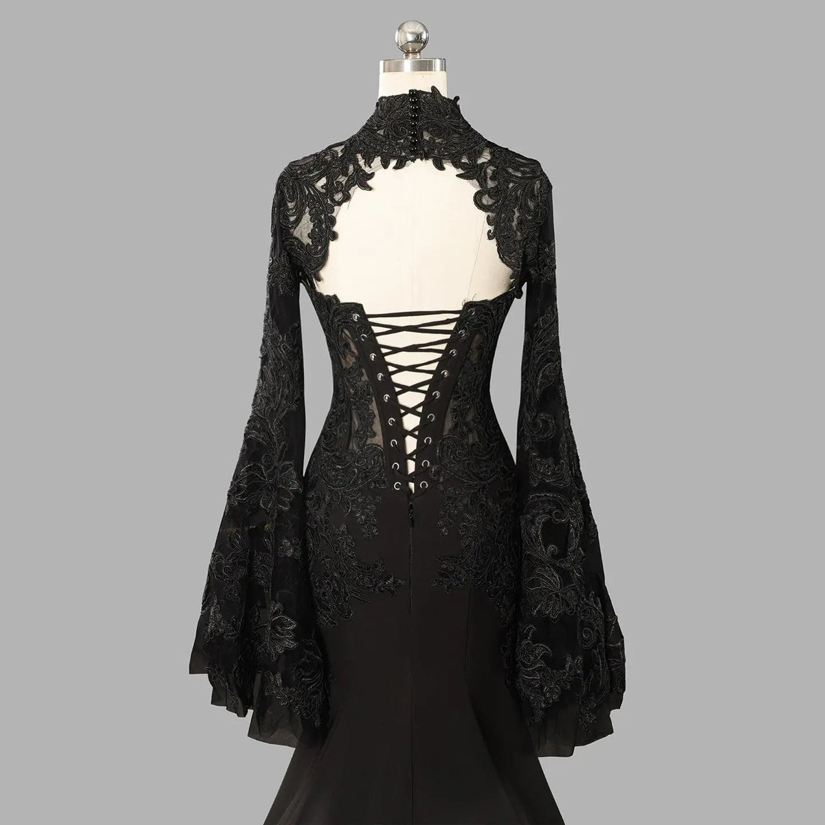 Black Luxury Gothic  Wedding Dress Sheer Lace Mermaid  ZP200