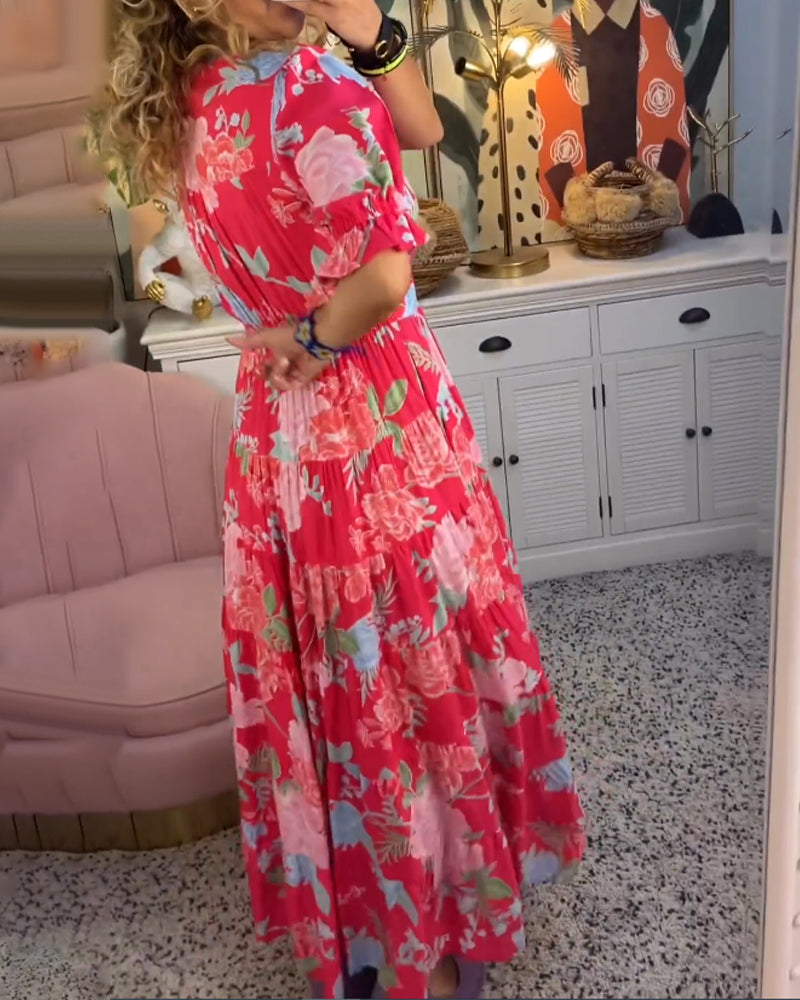 Tania Timeless Floral Dress a Line Puff Sleeves Elevated Occasion Wear
