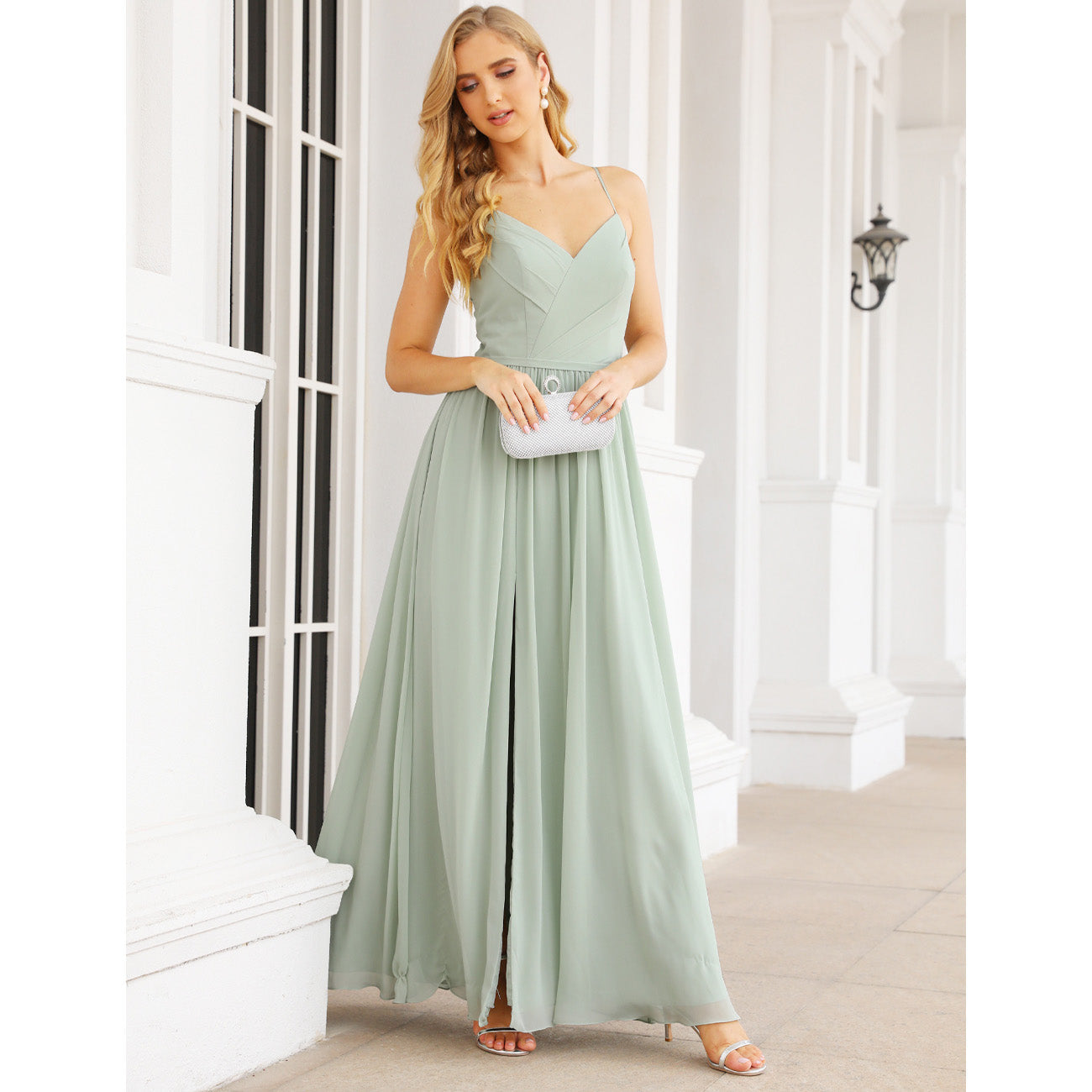 Spaghetti Strap Bridesmaid Dresses for Women Chiffon Long Formal Party Prom Gowns