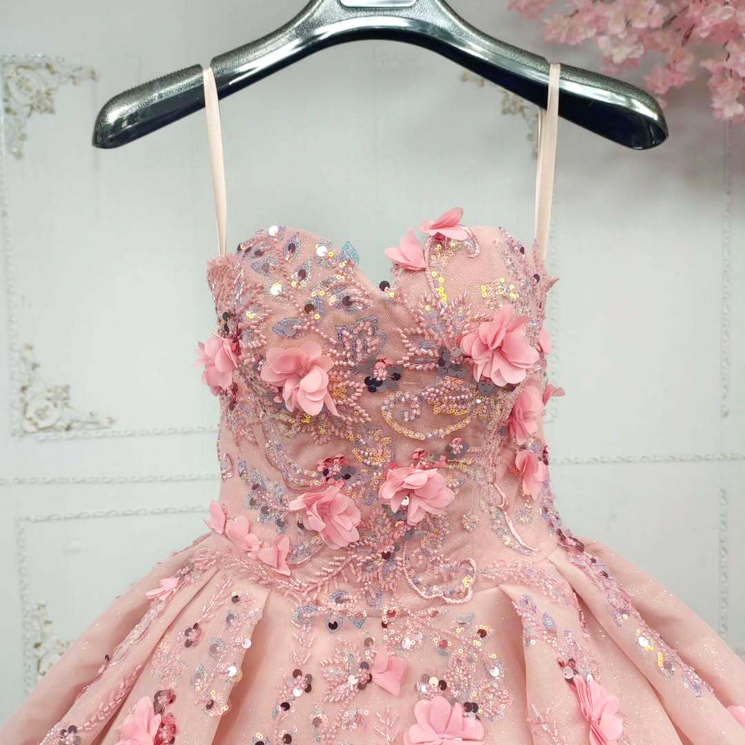 Gorgeous A Line Sweetheart Pink Ball Gown Quinceanera Dress with Appliques Flowers - View 4 | VelvetHem