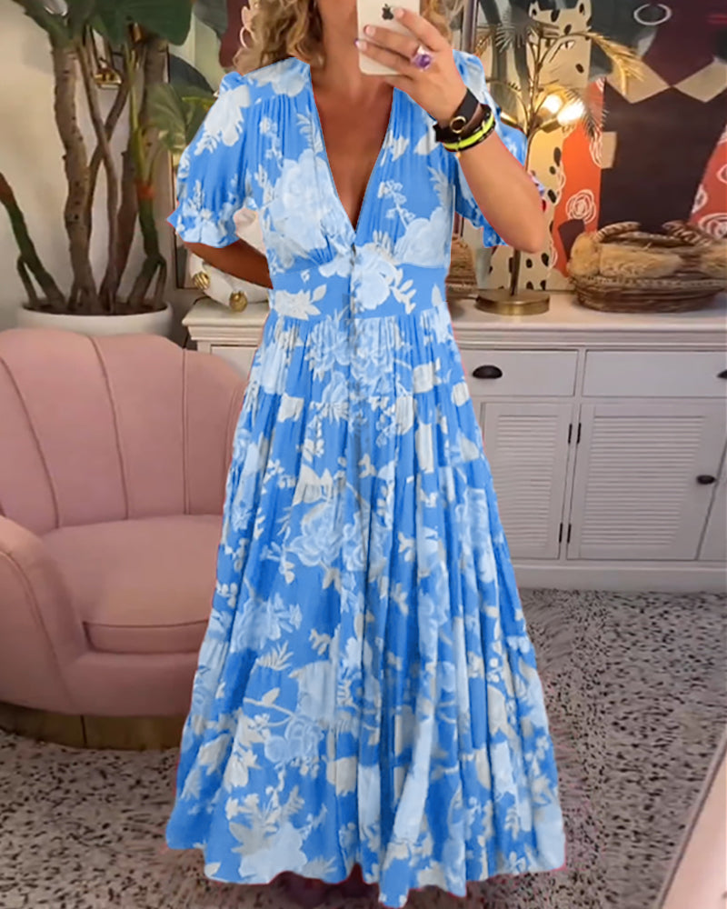 Tania Timeless Floral Dress a Line Puff Sleeves Elevated Occasion Wear