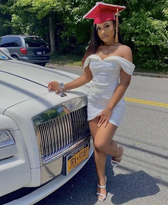 Off The Shoulder White Homecoming Dress White Graduation Dress White Cocktail Dress (ZD12315)