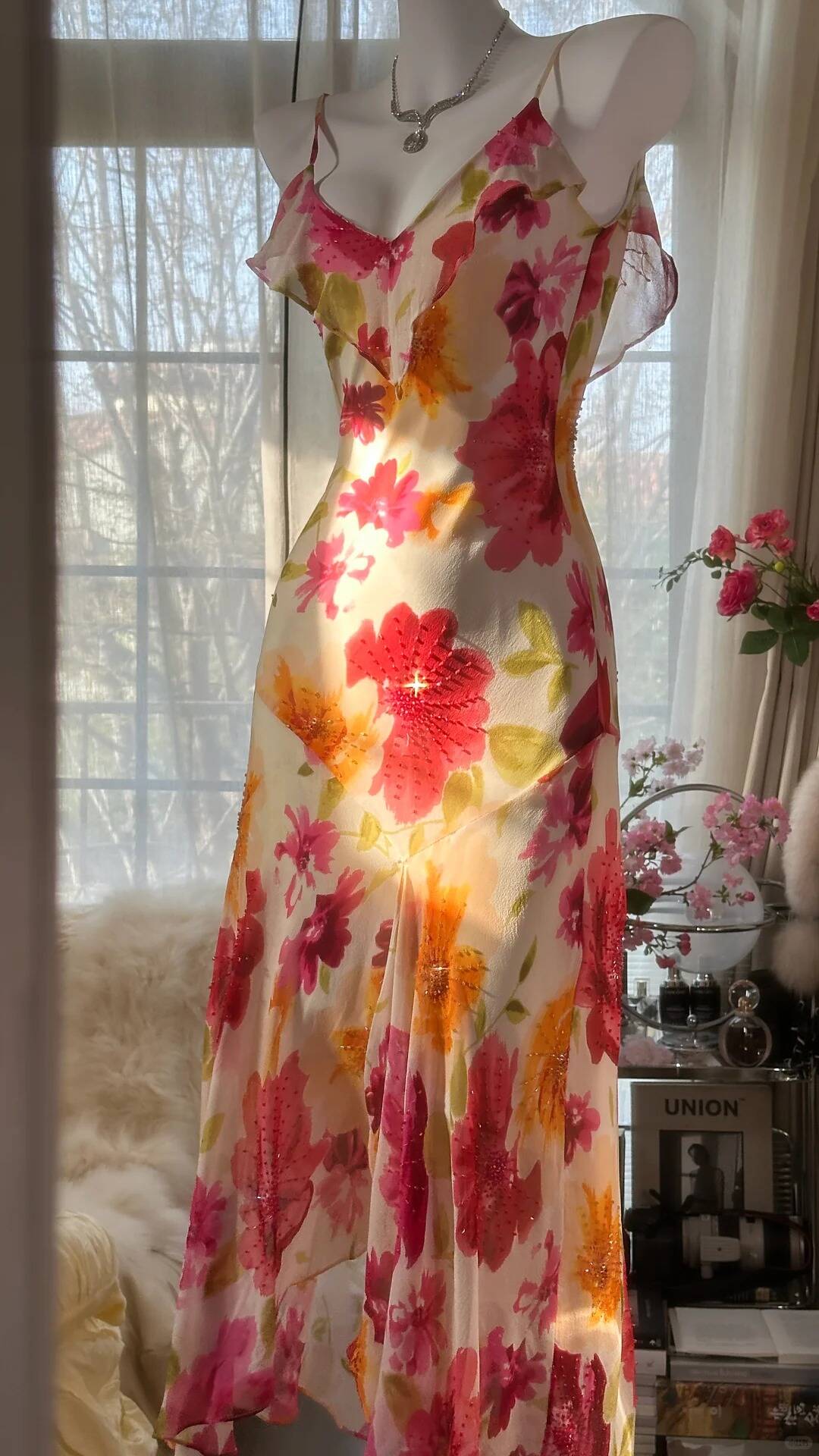 Pretty Chiffon Print Floral Beaded Mermaid Evening Dress Long Formal Party Dress - View 2 | VelvetHem