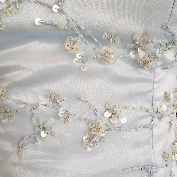Elegant Light Blue Tulle Sequins Beaded Evening Dress Layered A Line Party Prom Dress - View 3 | VelvetHem