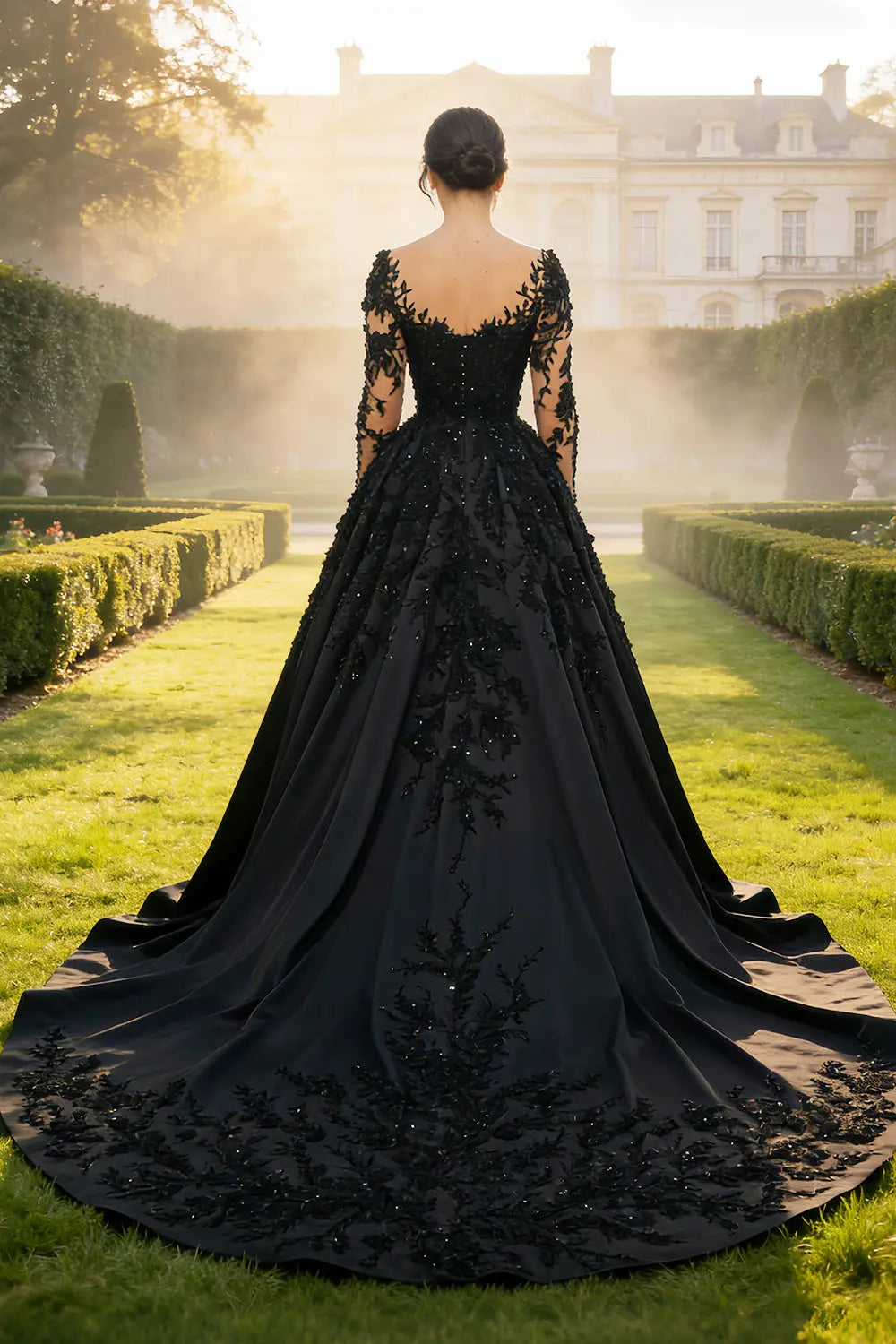 Black Luxury Gothic Wedding Dress Bridal Gown Heavy Beading  ZP199