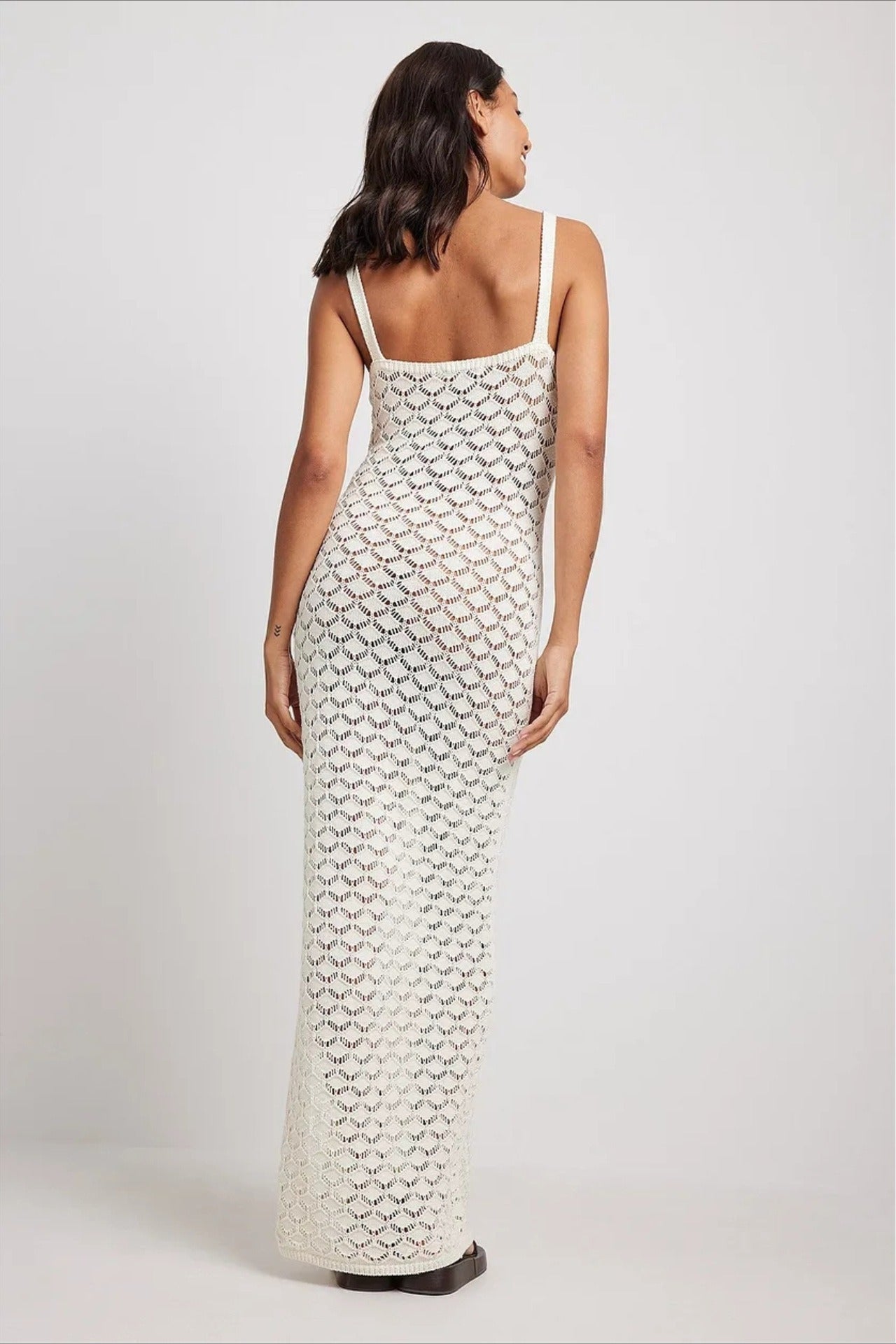 Crochet Knit Backless Slit Cami Maxi Boho Dress