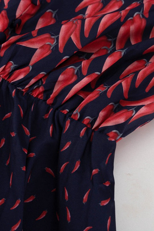 Contrast Collar Long Sleeve A Line Floral Dress