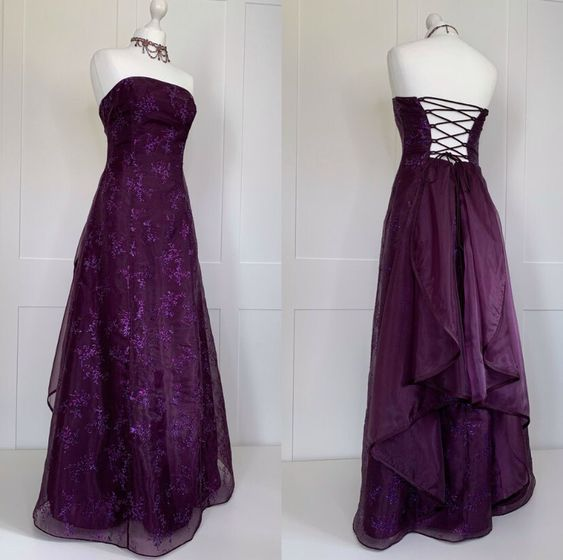 Vintage Strapless Grape Lace Long Prom Dress Party Evening Dress - View 2 | VelvetHem