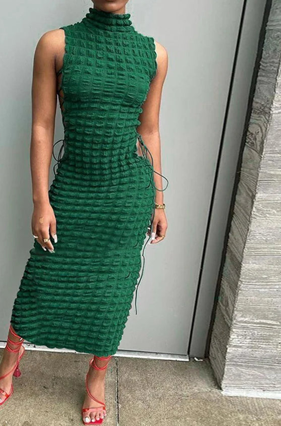 Lace Up Hollow Sleeveless Midi Dress - VelvetHem