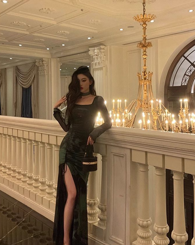 Chic Sheath Square Neckline Long Sleeves Green Long Prom Dresses Birthday Dress fg7033 - View 3 | VelvetHem