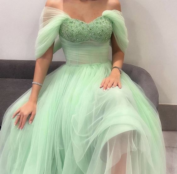 Off The Shoulder Green Evening Party Dresses
