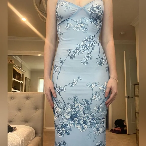 Unique Mermaid Blue Print Prom Dress Long Party Evening Dress - View 2 | VelvetHem