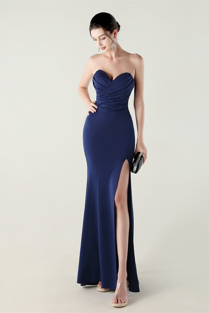 Strapless Sweetheart Pleated Modern Dress for Everyday Wear