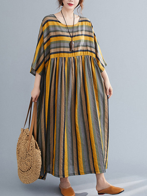 Original Stripe Round-Neck Dress Half Sleeve