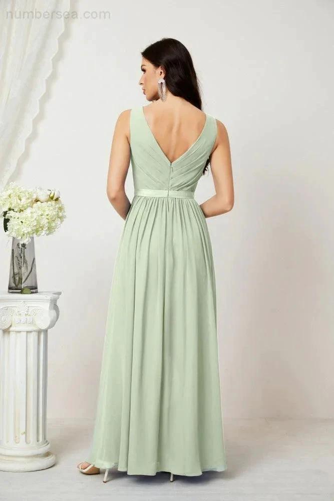 Women's Chiffon Long Bridesmaid Dresses A line Sleeveless Formal Prom Gown for Evening Party Homecoming Dresses 2808 (ZD16947)