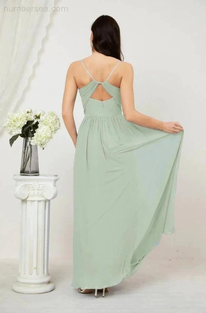 ZapDress  Neck Bridesmaid Dresses Chiffon Long Spaghetti A-line Formal Prom Gown for Wedding Party Evening 2801 (ZD16961)