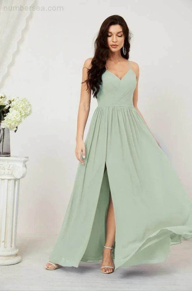 ZapDress  Neck Bridesmaid Dresses Chiffon Long Spaghetti A-line Formal Prom Gown for Wedding Party Evening 2801 (ZD16961)