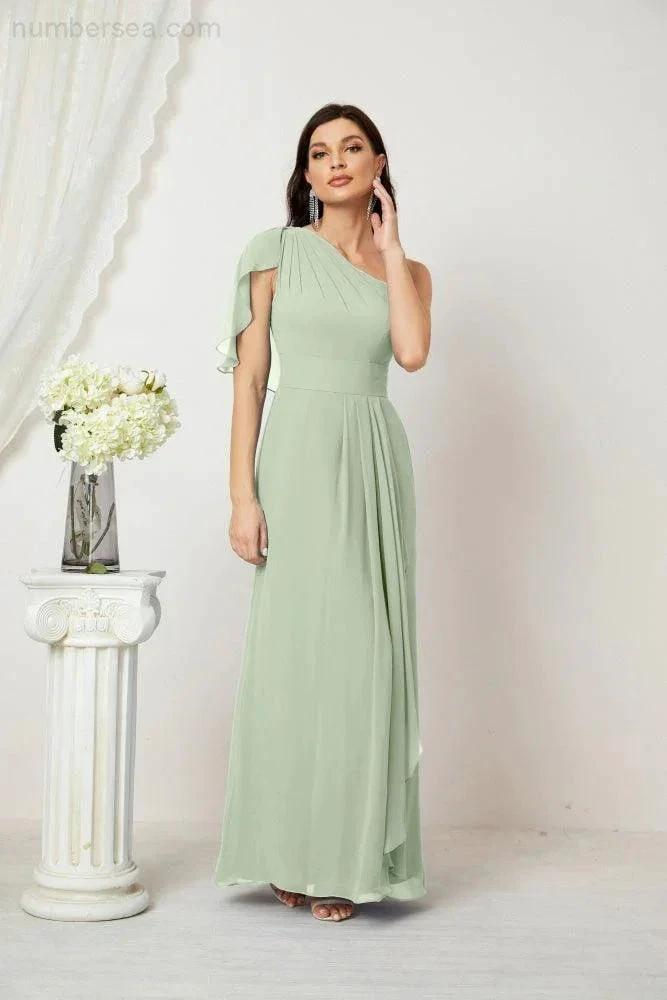 ZapDress  Chiffon Ruffled One Shoulder Long Bridesmaid Dresses A-line Formal Evening Gown Side Split 2809 (ZD17049)