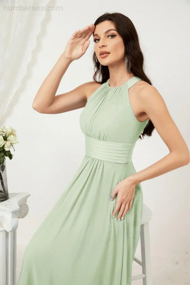 ZapDress Formal Party Gown Dress Chiffon Halter Long Sleeveless Bridesmaid Dresses 2802 (ZD16960)