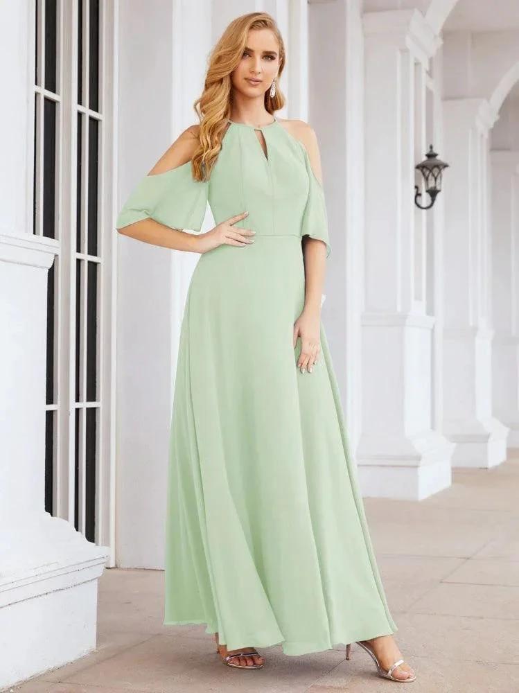 Numbersea Cold Shoulder Bridesmaid Dresses A-Line Long Formal Evening Gowns 28074 by numbersea