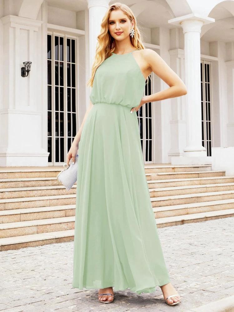 Numbersea Halter Long Bridesmaid Dresses Formal A line Juniors Dress 28029 by numbersea