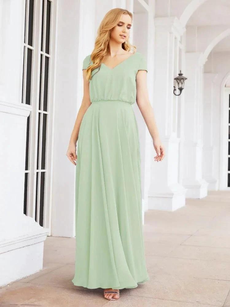Numbersea V-Neck Bridesmaid Dresses Long Cap Sleeves Prom Evening Formal Gowns 28071 by numbersea